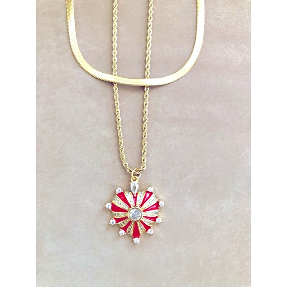 Red Heart Rhinestone 18K Gold Plated Stainless Steel Chains- New! - Picture 2 of 8